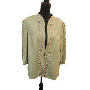 Beautiful Lime Green Jessica Howard Woman Embroidered Linen Blend Jacket Size 16